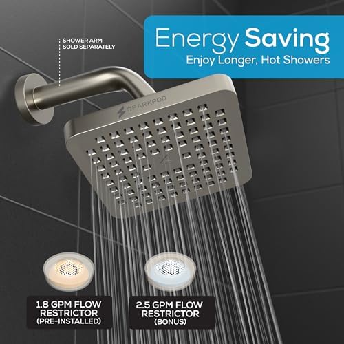 SparkPod Rain Shower Head, 6 Inch Square, Elegant Brushed Nickel Finish - Image 3