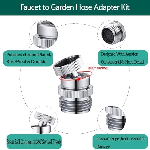 Faucet to Garden Hose Adapter,Brass 3/4-Inch Garden Hose Adapter with Aerator, 360-degree Swivel for Kitchen And Bathroom,Chrome - Image 3