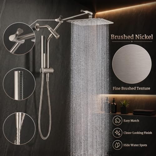 Veken All Metal 10" Luxurious Brushed Nickel Rain Shower Head with Handheld - Image 2