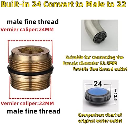 Faucet Adapter, Sink Hose Attachment for Faucet ，Extension Faucet Suitable for Connecting Sink Kitchen Bathroom Garden Faucet (Built-in 56/61"-27T transform male 55/64"-27T) - Image 2