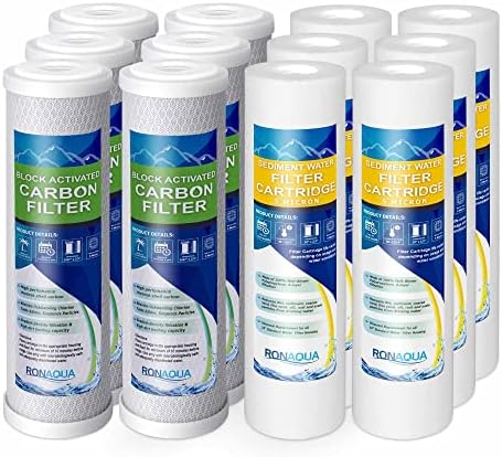 6 Standard Coconut Shell Block Carbon & 6 Four Layers of Filtration Polypropylene Sediment 5 Micron 2.5"x 10" Water Filter Cartridges Universal replacement for Reverse Osmosis & Standard 10” Housing by Ronaqua