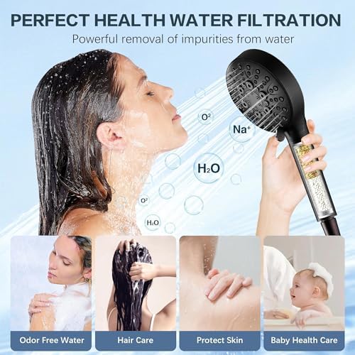 BRIGHT SHOWERS Filtered Shower Head with Handheld, High Pressure 9 Spray Mode Showerhead with Long Hose and Bracket, Water Softener Filters Beads for Hard Water - Removes Chlorine, Oil-Rubbed Bronze - Image 5