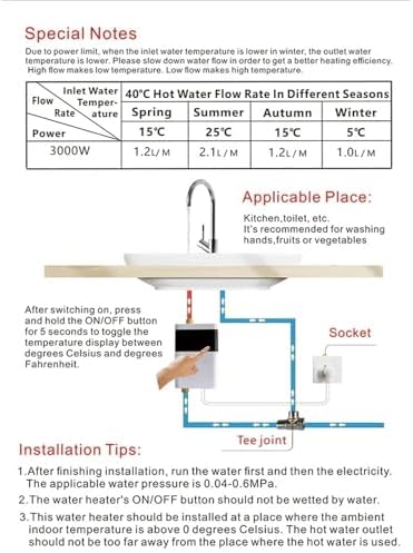 110V Tankless Water Heater 3000W, Instant Under Sink Hot Water Heater with Flow-Controlled Temperature (Lower Flow = Higher Heat), Perfect for Kitchen Sink & RV - Image 3
