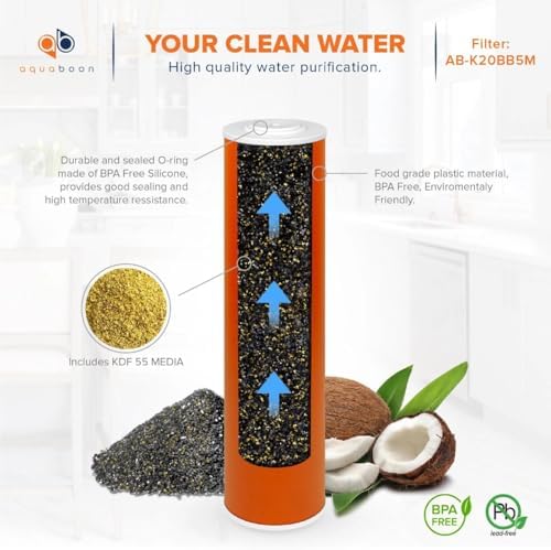 Aquaboon 5 Micron 20 x 4.5 Premium Whole House Water Filter Replacement Cartridge KDF for 1-Stage Water Filtration System 6 Pack - Image 5