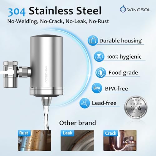 WINGSOL Stainless Steel Water Filter for Sink Faucet, NSF/ANSI 42&53, 360° Rotating Tap Purifier Reduces PFAS, Lead, Chlorine & Microplastics, 350 Gallons Long-Lasting for Kitchen & Bathroom - Image 4