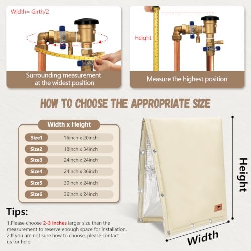 Backflow Preventer Insulation Cover - 2 Way Opening Pipe Insulation Cover for Irrigation Valve, Sprinkler Cover for Outside - Winter Freeze Protection Backflow Cover - 30" W x 24" H, Beige - Image 2