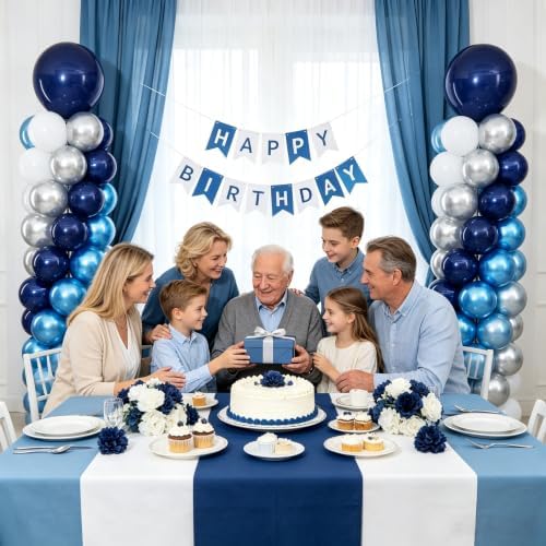 Navy Blue and Silver White Balloon Column Stand Kit Set of 2 for Floor - Image 2
