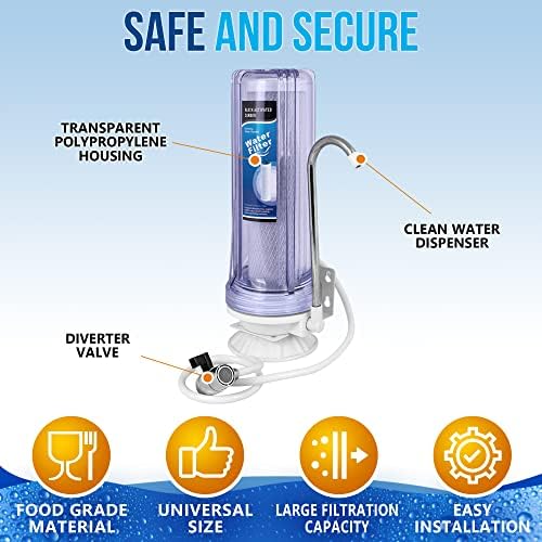 One Stage Countertop Drinking Water Filtration System Removes Chlorine, Transparent Housing and Yearly Supply (2 Extra) Block Activated Carbon Cartridges 5 Micron, Meets NSF Standards & Regulations - Image 2