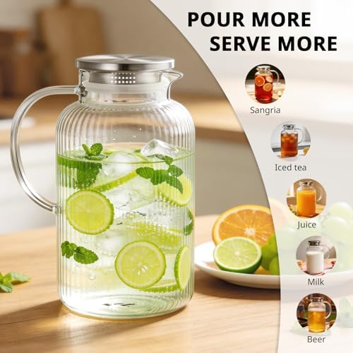 Bivvclaz 1 Gallon Glass Pitcher with Lid and Handle, Stripes Water Pitcher for Fridge, Borosilicate Glass Carafe for Hot/Cold Drink, Extra Large Jug for Iced Tea, Coffee, Juice, Homemade Beverage - Image 7