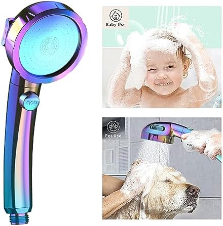 KAIYING Drill-Free High Pressure Handheld Shower Head with ON/OFF Switch, 3 Spray Modes - Polished Finish, Shower Head (Radiant Rainbow) + Bracket + Hose - Image 3