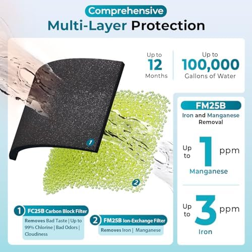 iSpring Iron, Mangaese Whole House Water Filter System Also Eliminates Chlorine, Taste, and Odor, 2-Stage Commercial-Grade 20" x 4.5" Industry Standard-Sized Filters, 1" Inlet/Outlet, Model: WGB22BM - Image 3