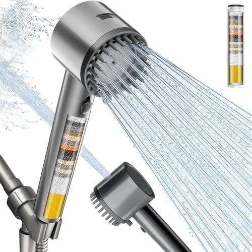 Cobbe Filtered Shower Head with Handheld, 4+1 Spray Mode Showerhead with Filters, Built-in Power Wash for Hard Water - Remove Chlorine - Reduces Dry Itchy Skin, Matte Gray by Cobbe