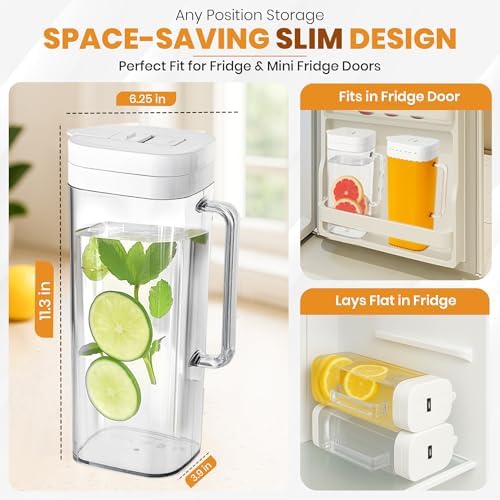 SlimFit 2Quart (2 Liter) pitcher with lid, Water jug for fridge door, White - Image 2