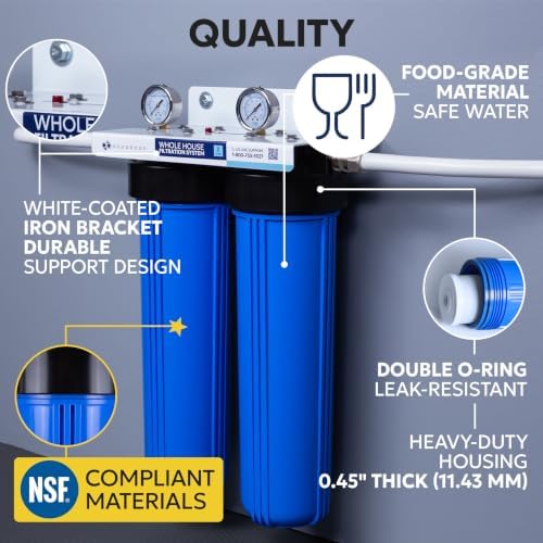 Aquaboon 2-Stage Whole House Water Filter System with 20x4.5 House Water Filters Reducing Sediment & Odors with Gauge & Release, Wrench, Bracket - Image 3