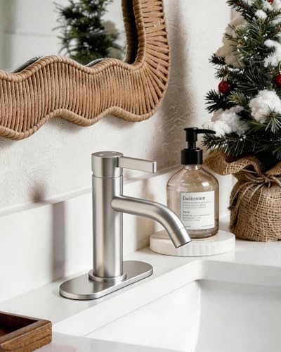 Fransiton Brushed Nickel Bathroom Faucet Single Hole with Pop-Up Bathroom Drain and Flexible Hoses Single Handle Bathroom Sink Faucet w/Deck Plate(1 or 3 Hole) for Vanity Sinks, RV, Farmhouse - Image 5