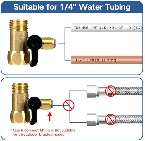 Refrigerator Water Line Kit, Ice Maker Fridge Quick Installation Kit with 32.8' Feet Tubing For Drinking Water Appliance Water Line, Solid Brass Stop Tee And Valve, 1/4" Fittings - Image 5