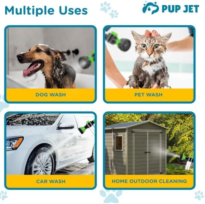 Pup Jet Dog Washing Hose Attachment with Soap Dispenser, 8-in-1 Spray Nozzle, Shampoo Sprayer for Dog Bath and Grooming, with Silicone Brush - Image 6