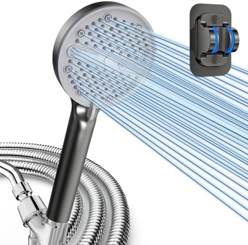 High Pressure Shower Head, Stick-on Low Mount Wall Bracket, Grey by FunnyAir