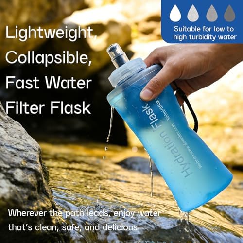 GUYI 700ml Collapsible Water Filter Bottle, Removes Impurities, BPA Free, Ultralight for Hiking, Camping, Cycling & Travel-Blue - Image 3