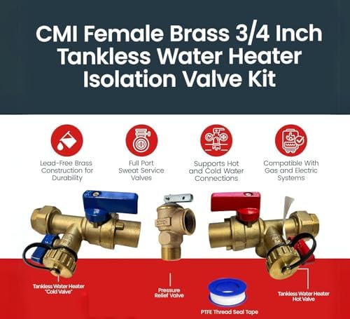 CMI 3/4" Tankless Water Heater Isolation Valve Kit, Sweat Fitting - Image 3