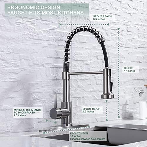 WEWE Pull-Down Kitchen Faucet, 2-Mode Sprayer, Brushed Nickel - Image 2