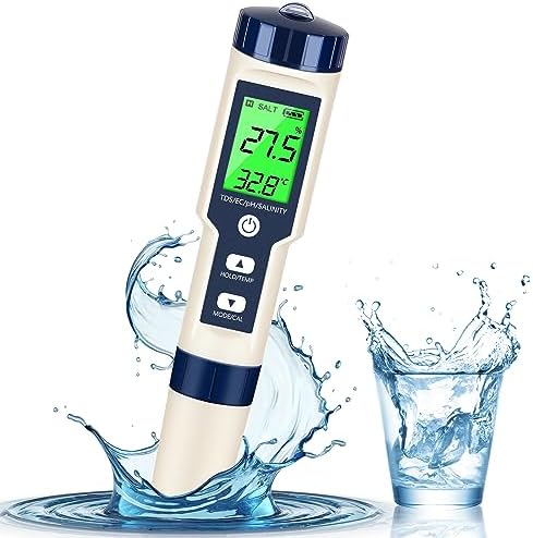 PH Meter & TDS Meter Digital Water Tester 5 in 1 Salinity Tester PH Temp EC and TDS Meter,PH Meter for Water with LCD Backlit,Water Testing Kits for Drinking Water,Wine,Swimming Pool,Hot Tub Spas. by Unknown