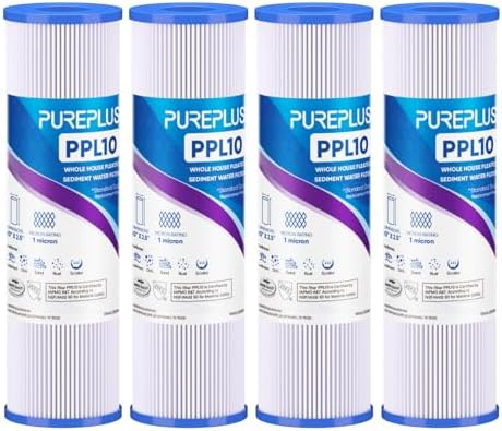 PUREPLUS 1 Micron 10"x2.5" Whole House Pleated Sediment Filter PPL10 4 Pack by PUREPLUS