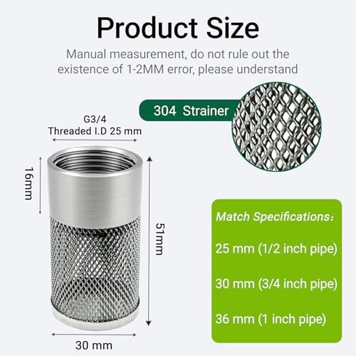 30MM Garden Hose Strainer, Hose Inlet Strainer Mesh Filter, Compatible with Livewell Pump, for Irrigation Garden High Pressure Sprayer Garden Hose Suction Line, with Blue Industrial Tape, 2PCS - Image 5