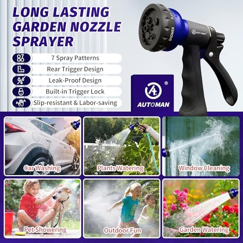 AUTOMAN Garden Hose Nozzle, Water Sprayer Nozzle with 7 Adjustable Watering Patterns,Slip Resistant Nozzle for Plants,Lawn,Washing Cars,Window Cleaning,Showering Pets & Outdoor Fun. - Image 6
