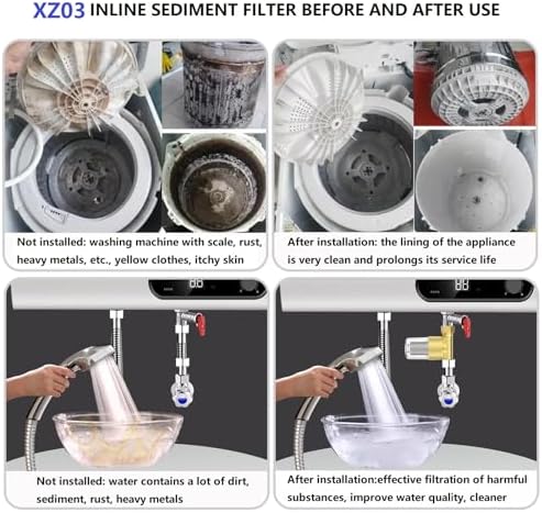 XZ03 Reusable Brass Sediment Filter, 40 Micron Washer Water Filter System, for Washing Machine, Heater, Garden, Protecting Appliances, Reduces Clothes Yellowing, Anti Scale Shower Filter - Image 3