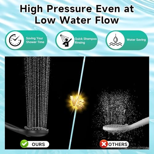 BRIGHT SHOWERS High Pressure Shower Head with Handheld, 9 Spray Settings Showerhead Built in Power Wash to Clean Tub and Pets, Extra Long 69" Hose, Adjustable Bracket, Matte Black - Image 5