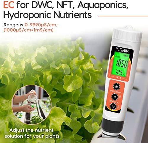 YINMIK PH Meter, Digital 4 in 1 PH EC TDS Temp Meter for Water Hydroponics - Image 4