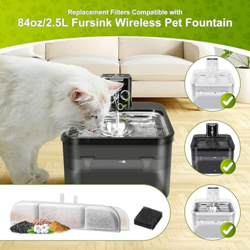 12 Packs Replacement Filters for 84oz/2.5L Fursink Pet Water Fountain, ZEKIRY Cat Water Fountain Filter, Triple Filtration Pet Fountain Filter Replacement(12 Filters & 12 Sponges) - Image 2