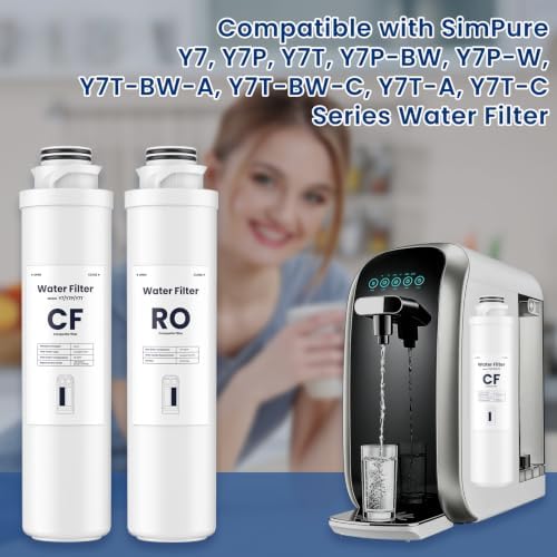 CF & RO Filter Replacement Cartridge Set Compatible with SimPure Y7T, Y7, Y7P-W, Y7P-BW Countertop Reverse Osmosis Water Filtration System, 4-Pack (2 CF + 2 RO), 100 GPD, 12-Month Service Life - Image 3