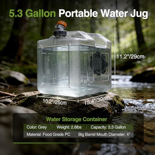 REDCAMP 5.3Gallon/20L Portable Camping Water Container with Spigot, Grey - Image 2