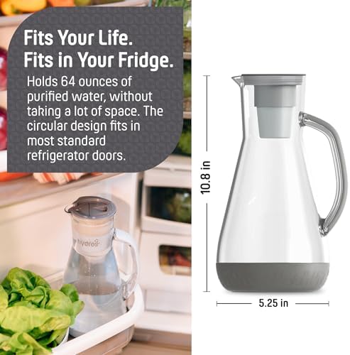 Hydros 64 Ounce Water Filter Pitcher with Patented Fast Flo Tech, 60 Second Quick Fill-Up and BPA-Free Recyclable Filter, Eight Cup Capacity, Grey - Image 4