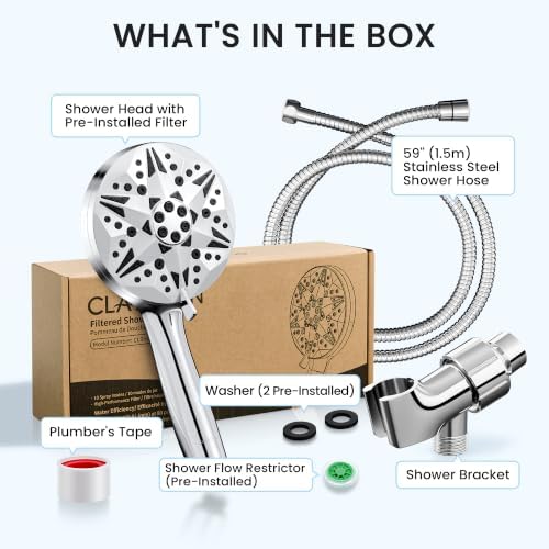 Clarston Filtered Shower Head With Handheld High Pressure 9 Spray Modes - Image 6