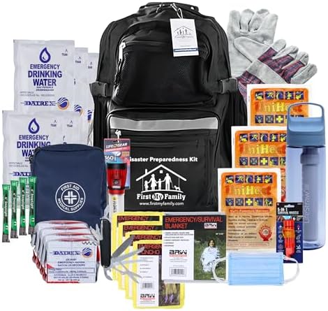 First My Family 4-Person Emergency Survival Kit with LifeStraw Water Filter - Disaster Preparedness Backpack with Hurricane and Earthquake Supplies, 72 Hour Survival Gear by FIRSTMYFAMILY