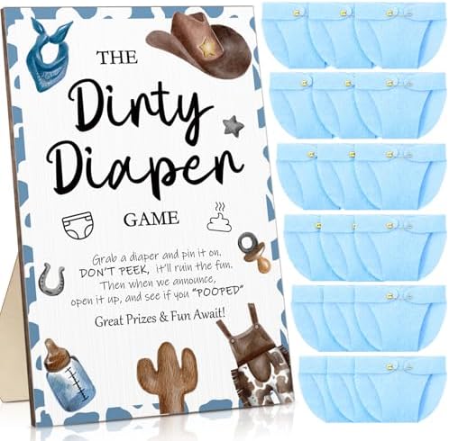 Roowest 51 Pcs Dirty Diaper Baby Shower Games, Blue Cowboy by Roowest