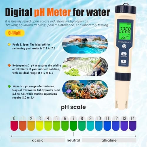 Salt Tester for Pools & pH Meter,Digital 5-in-1 Water Meter - Image 5