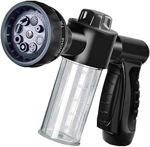 Garden Hose Nozzle Adjustable Hose Spray Nozzle High Pressure 8 Watering Pattern with 3.5Oz Soap Sprayer Power Garden Water Hose Foam Nozzle Sprayer for Car Washing Pet Shower Black by Hjkiopc