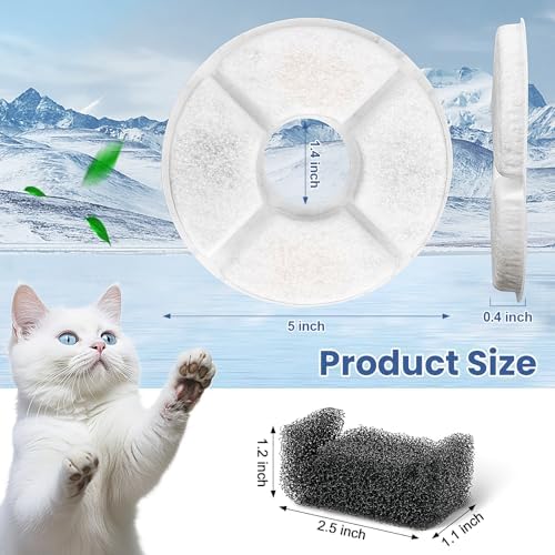 Cat Water Fountain Filter, 12 Pcs Replacement Cat Fountain Filters Dia is 5", 3-Filtration System Round Carbon Cats Filters Compatible with 81oz/2.4L Round Automatic Pet Fountain Water Dispenser - Image 3