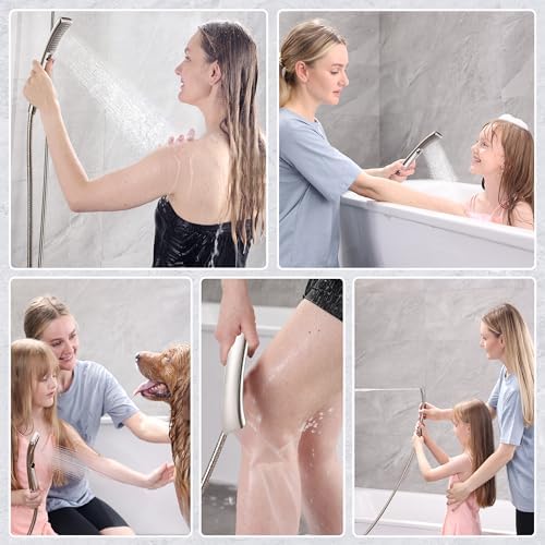 BRIGHT SHOWERS High Pressure Shower Head Combo with Two Spray Setting Fixed Shower Head and Two Spray Settings Handheld Shower Head with Grey Face, Brushed Nickel - Image 4