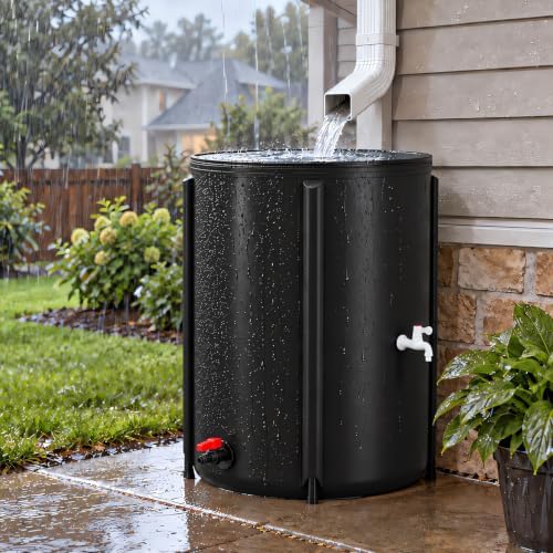Outvita 132 Gallon Collapsible Rain Barrel, Garden Water Storage Tank, Portable Folding Rainwater Collector, Water Catcher with Filter Overflow Kit Faucet Black by Outvita