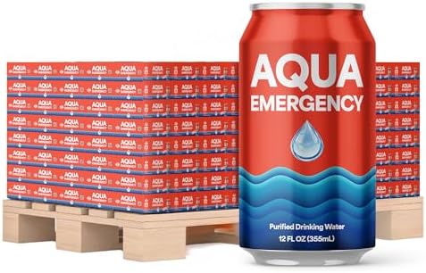 Aqua Emergency Drinking Canned Water- (2400 Cans) 12 fl Oz (50 Years) Shelf Life for Everyday Hydration, Emergency, Survival Use-Purified via Reverse Osmosis | Plant-Based, BPA Free, Eco-Friendly Packaging, Made in USA -100 Case by AquaEmergency