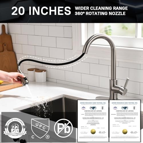 WEWE High-Arc Pull-Down Kitchen Faucet, Brushed Nickel, 3-Mode Sprayer - Image 2