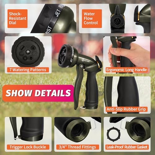 AUTOMAN Garden Hose Nozzle - 7 Patterns Sprayer, 100% Metal High Pressure Spray Nozzle, Labor-Saving Design, Heavy Duty Water Hose Nozzle for Garden Watering, Car Washing, Window Cleaning,Pets Bathing - Image 2