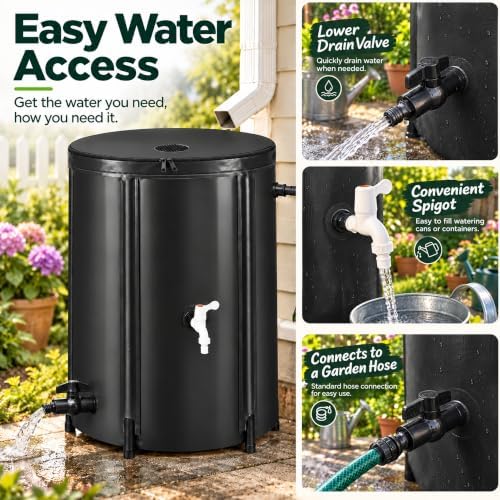 Rain Catchers for Outside, 53 Gallon Collapsible Rain Barrel with Spigot - Image 6