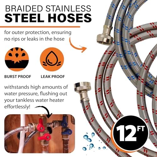 Chromex Tankless Water Heater Flush Kit, Extra Long 12 Ft Hoses with NSF Certified Liquid Descaling Solution and 1/6HP Extra Strength Pump - Image 4