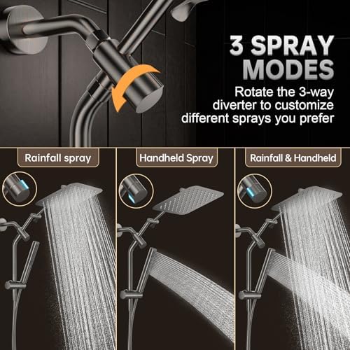 Veken All Metal 10" Oil Rubbed Bronze Rain Shower Head with Handheld Spray - Image 3